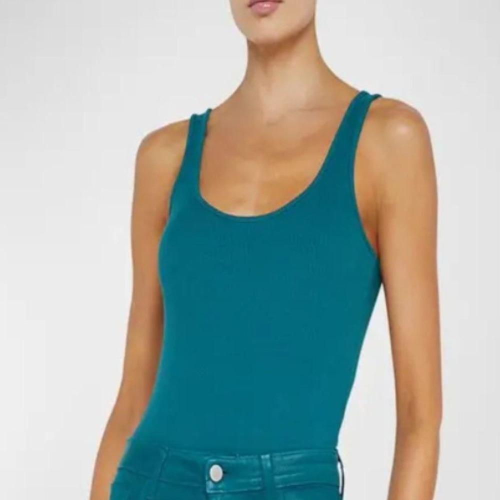 L'Agence Nica Bodysuit Women XL Dark Teal Ribbed Scoop Neck Sleeveless NWT